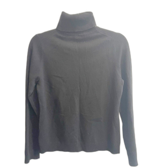 Garnet Hill M Women 100% Cashmere Turtleneck Sweater Black Classic Old Money Lux - Picture 4 of 14